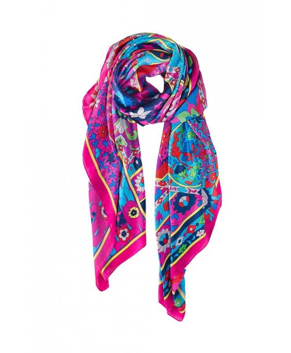 Amymode Women's Scarf Flowers- Rose 51" x 51" Floral Print Oversized Scarf Large Square Shawl Pashmina Wrap - CJ12NZF0BHD