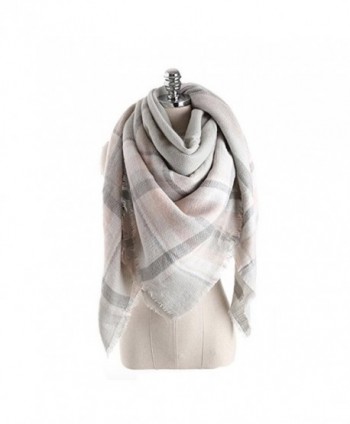 Women's Cozy Tartan Scarf Wrap Shawl Neck Stole Warm Plaid Checked Pashmina - Gray Pink - CL186L90OLT