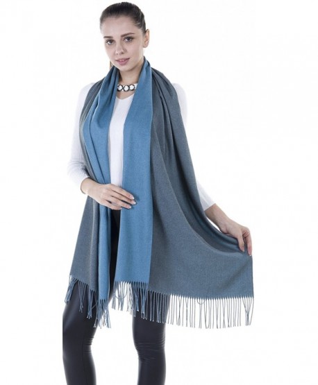 Niaiwei Long Pashmina Womens Wool Shawl- Bridal Extra Large shawl for Wedding Evening - Grey + Blue - CY186YSCU94