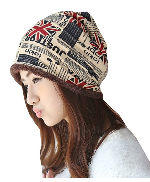 Womens Flower Print Fleece Lined Skull Casual Fit Cap Hat Ski Beanie - Wine Red-thick - C812MLT2ITP