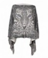 Lady's Tiger Pattern Tassels Sleeve Shawl Poncho Cape Batwing Tops for Women - Grey - C1186RAO2LG