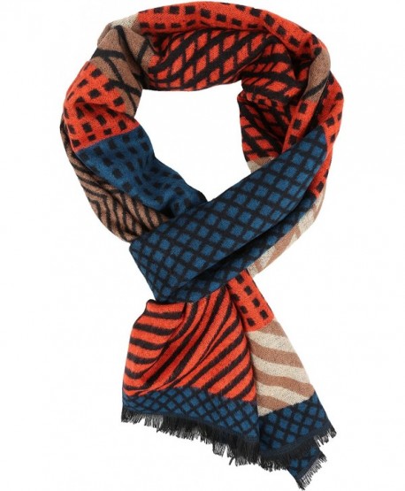 Sakkas Samna Long Stripe Patterned Warm UniSex Cashmere Feel Scarf - Brown / Orange - CB12LBF9R1H