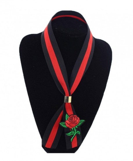 ALAIX Chic Embroidery Skinny Scarf Tie Chocker Neckerchief for Women - Black - CW187Z2YMAN