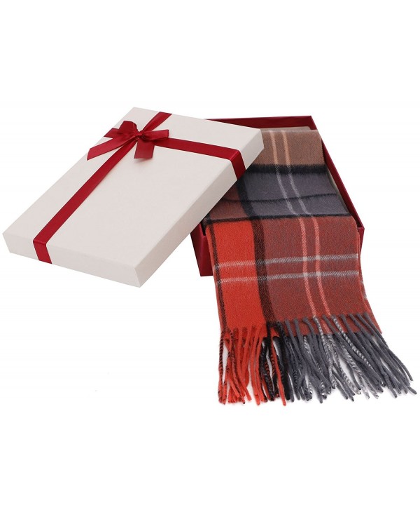 Women's Winter Cashmere Scarf w/ Gift Box- 64" x 11.5" - Orange/Gray/ Black Plaid - CR185W47M94