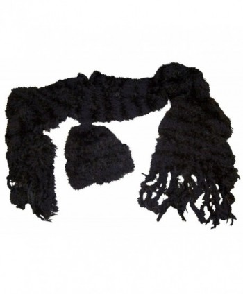 N'Ice Caps Womens Fancy Feather Yarn Hat And Scarf Accessory Set - Black - C9124NDYQRT