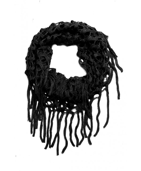 Women's Fashion Knit Infinity Scarves with Fringe - Black - C318064G330