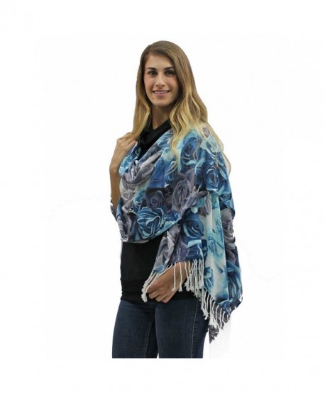 Blue Rose Floral Pashmina Shawl Scarf - CC11CD17D5L