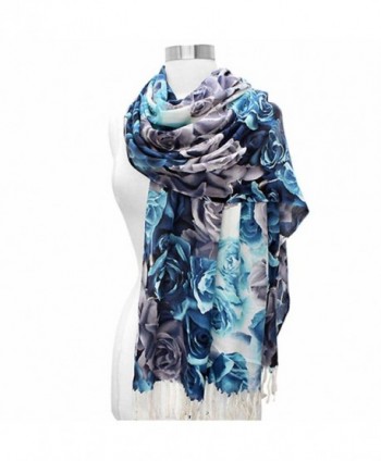 Blue Floral Pashmina Shawl Scarf