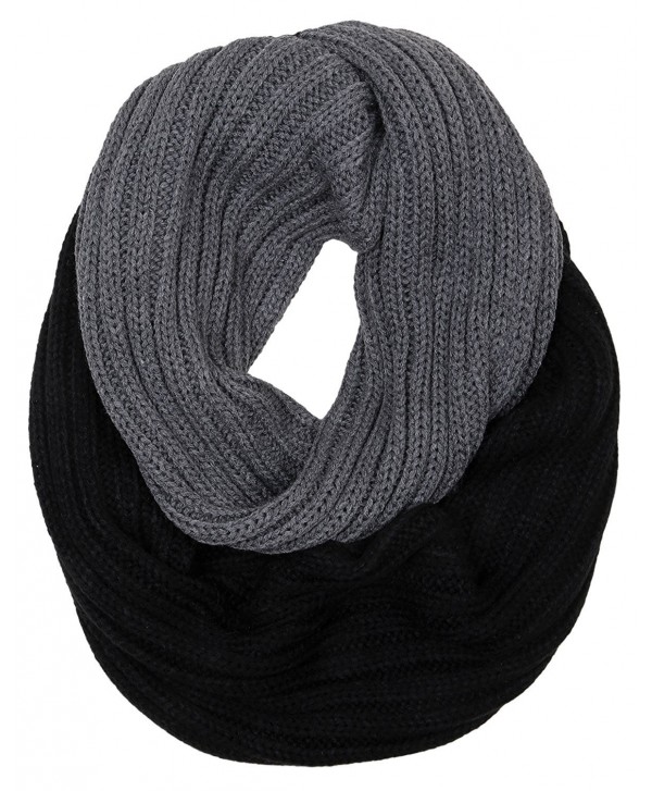 Funky Junque's C.C Ribbed Knit Warm Fashion Scarf Multicolored Infinity Scarf - Stripe Black/Grey - CQ186OO22KH