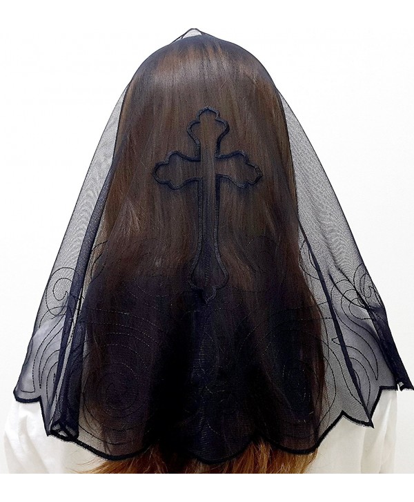 Anna Veils Chapel Catholic Veil Spanish Lace Mantilla Medium - Cross - Black - C9127JESE3V