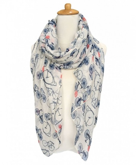 GERINLY Fashion Lightweight Scarves: Women's Bicycle Print Shawl Scarf - White Style - CX17Z54NS2C