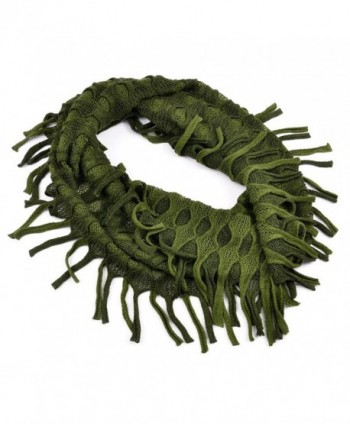 AOLOSHOW Winter Crochet Knit Fringe Infinity Loop Scarf- Various Styles & Colors - Ribbed Knit - Olive & Green - CF184SD25LN