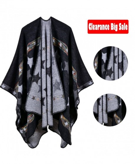 Poncho Capes-Jelinda Ladise Winter Knitted Star Color Shawl Poncho Cape - Black - CW185LD8QAU