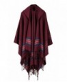 Hiwil Women Cashmere Hooded Cardigans Stripe Ponchos Cold Weather Scarves with Tassels One Size - Ruby - C7185Q5CCN6