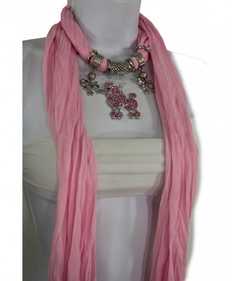TFJ Women Fashion Scarf Necklace Soft Fabric Big Silver Metal Poodle Dog Charm Pendant - Pink - CU126Y9LZCT