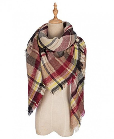 Plaid Blanket Tassels Soft Warm Scarf Large Gorgeous Wrap Shawl - Brown Red - CQ186Z9YXIA