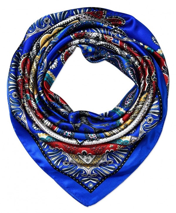 Women's Large Satin Square Silk Feeling Hair Scarf 35 x 35 inches by corciova - 352 Totems Blue - C21800LNQ2Q