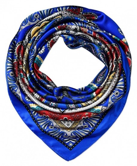 Women's Large Satin Square Silk Feeling Hair Scarf 35 x 35 inches by corciova - 352 Totems Blue - C21800LNQ2Q