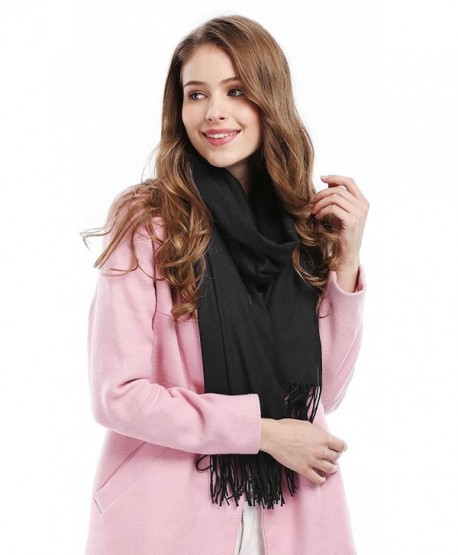 Women Solid Soft Cashmere Feel Shawl Wrap Scarf - Black - CL12629LR0V