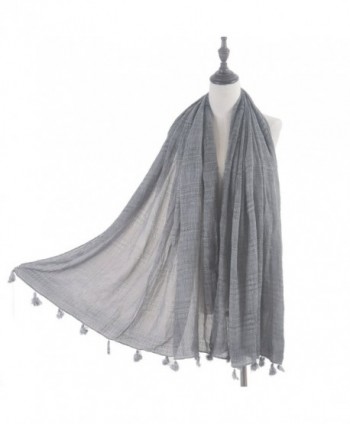 Aquazolax Women Soft Solid Color Checked Long Scarf Shawl with Tassel - Light Grey - CG1872NMUA7