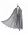 Aquazolax Women Soft Solid Color Checked Long Scarf Shawl with Tassel - Light Grey - CG1872NMUA7