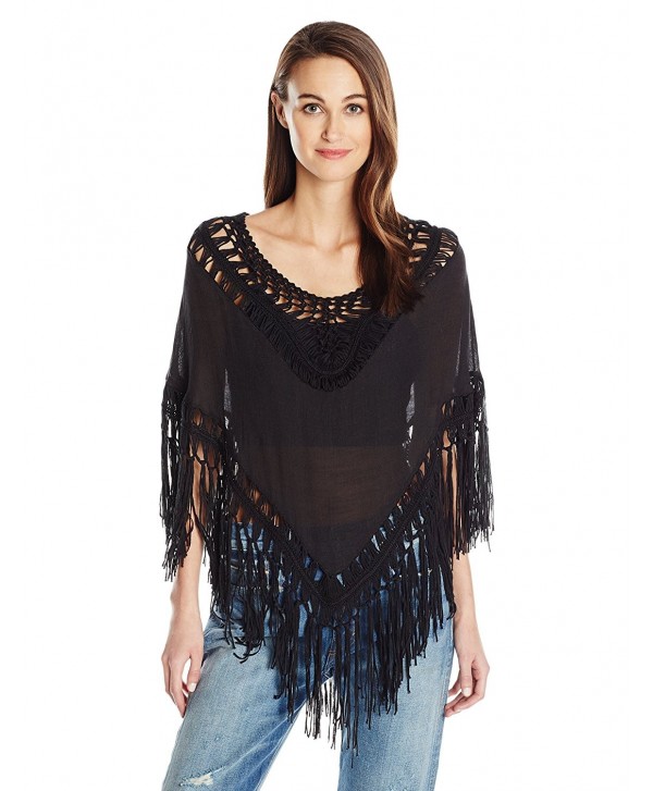 Steve Madden Women's Crochet Woven Pop Over Poncho - Black - CQ12O7JO70R