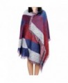 MaxMaxi Wool Spinning Tweed Asymmetrical Scarf Block Stripe Plaid Shawl Wraps - Wine Red - CF126LBJBLH