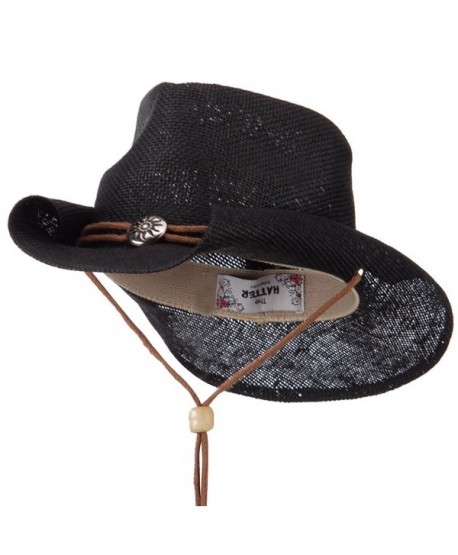 Fashion Straw Cowboy Hat with Chin Cord - Black W34S38F - C211E8U3LRJ