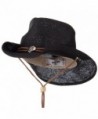 Fashion Straw Cowboy Hat with Chin Cord - Black W34S38F - C211E8U3LRJ
