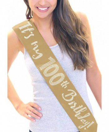 It's My 100th Birthday! Women's Rhinestone Sash by RhinestonSash.com - Gold - CF12J6LR2FL