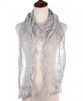 BYOS Womens Delicate Victoria Vintage Inspired Fan Pattern Lace Scarf - Silver Gray - CQ17Z5H6227