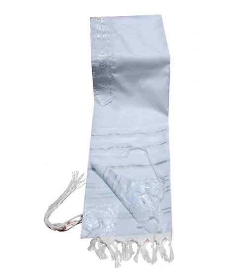 Acrylic (Imitation Wool) Tallit Prayer Shawl in White and Silver Stripes Size 18 x 72 - CP115BXO3T7