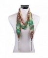 LERDU Women's Long Silk Chiffon Necklace Scarves Floral Print Funky Tassel Scarves - 18-green - C5127KWCBIV