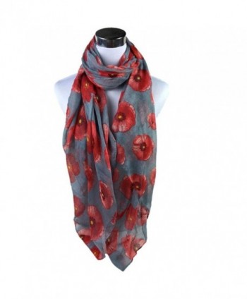 Bestpriceam Red Poppy Print Long Scarf Flower Beach Wrap Ladies Shawl - Gray - CT129KLUOZ7