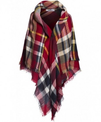 BodiLove Women's Multi-color Long Shawl Big Grid Winter Scarf Shawl - Navy Red - CE12MZ6IAXY