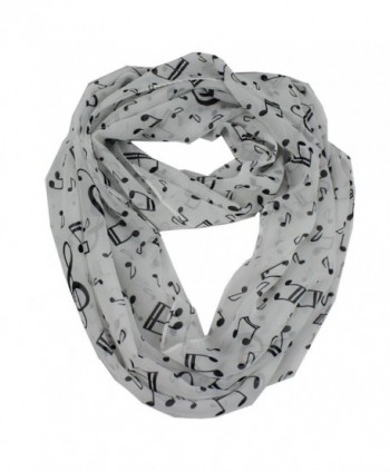 Women's Musical Note Print Chiffon Soft Infinity Loop Cowl Casual Ladies Scarf - White - CU124J2ZF5V