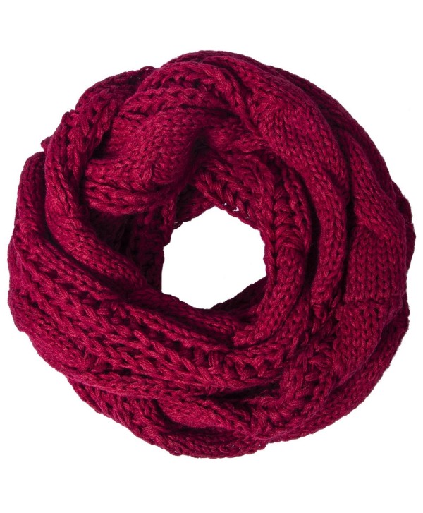 Loritta Womens Winter Warm Ribbed Thick Knit Infinity Scarf Circle Loop Cowl Scarf - Red Wine - CA1859DWQMN