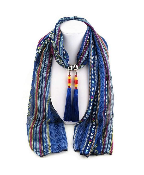 Ysiop Women Chiffon Geometric Scarf Necklace Vintage Bohemia Tassel Neckwear - Blue - CH12GMZK0FN