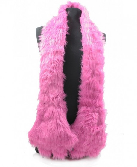 AN- Fun Accessory Fleece Lined Furry Faux Fur Scarf Stole with Monster Claws Paws Pockets Mitten - Hot Pink - CT12CGQMKHN