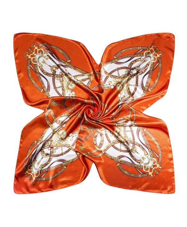 Flowomen Women's Silk Scarf Colorful Square Satin Neckerchief Fashion Head Wrap 35 x 35 Inches - Orange - CR189Z83C30