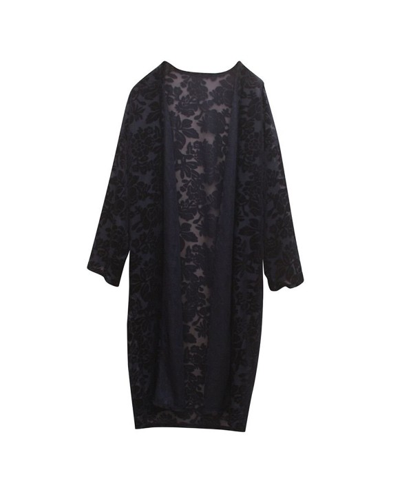 Floral Burnout Velvet Dress Kimono Cardigan - 28navy - CF188TMMN7G