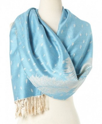 Double Layer Reversible Paisley Fringe Pashmina Shawls and Wraps for Women - 7 Baby Blue - CJ12ENEYTAB