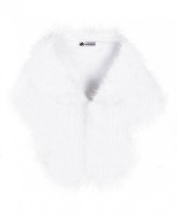 Pulula WISREMT Women's Elegant Faux Fur Shawl Wrap Shrug Fur Stole Wedding Bridal Evening Cover Up - White - CM188YSMCC4