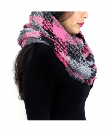 Basketweave Fringed Infinity Scarf Pink