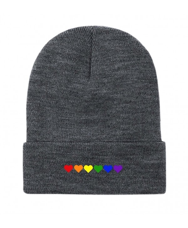 Gay Pride "Rainbow Hearts" Embroidered Fold Over Beanie - Dark Gray - CA187420TEX