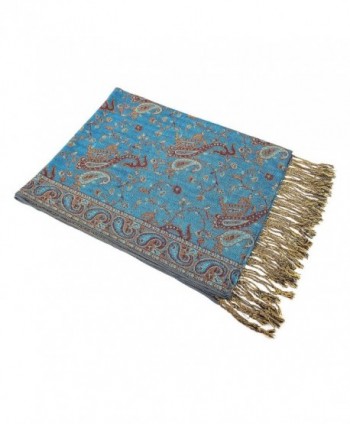 Paisley Floral Branches Pashmina Scarf Shawl Wrap - Turquoise - CP12NA6G7F5