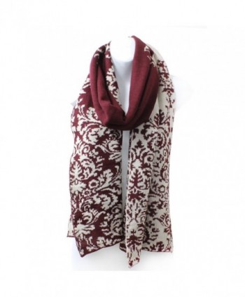 AN Ladies Reversible Renaissance Damask Winter Knit Scarf - Burgundy Wine - CE12NUEWVWP