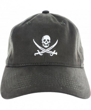 Dad Hat Cap - Jolly Roger Embroidered Adjustable Baseball Cap - Dark Green - CV12HX6YQG9