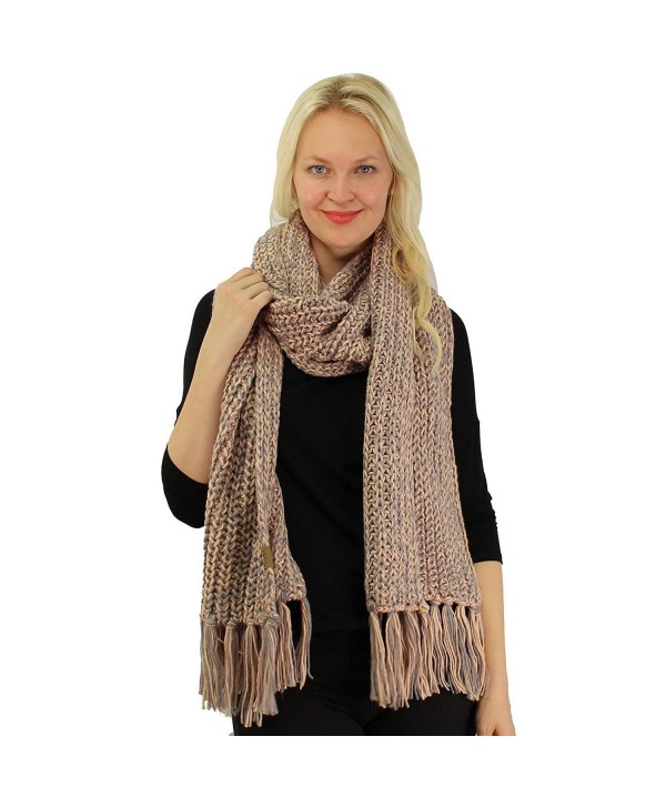 CC 2tone Mix Knit Soft Super Chunky Thick Long Big Large Cowl Fringe Scarf - Rose - CI186AZC4GN