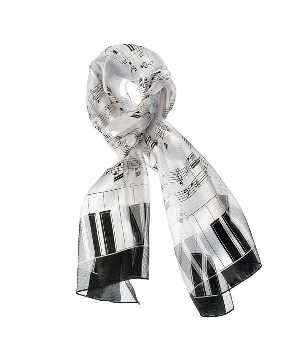 Music Note Scarf with Piano Key Edge (White) - C8182IWR79I